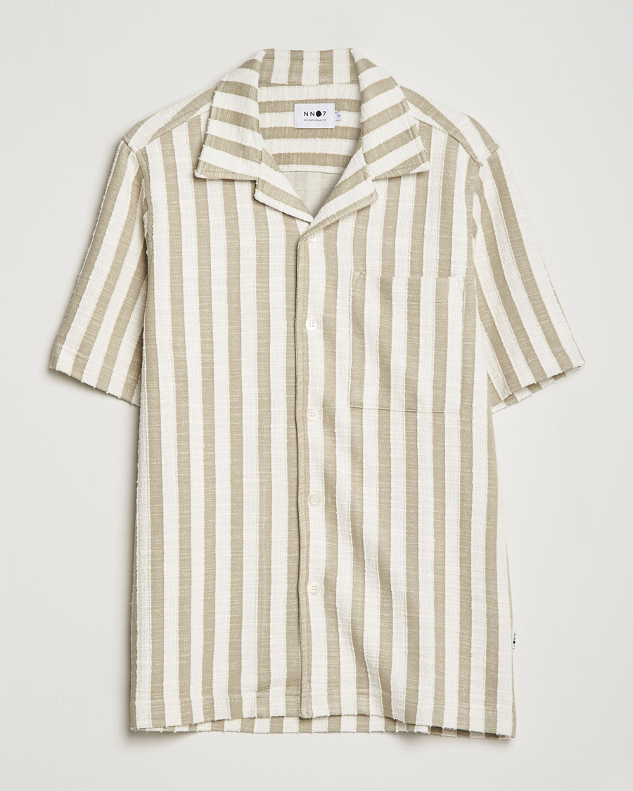 Herren | Hemden | NN07 | Julio Knitted Striped Resort Collar Shirt Green/White