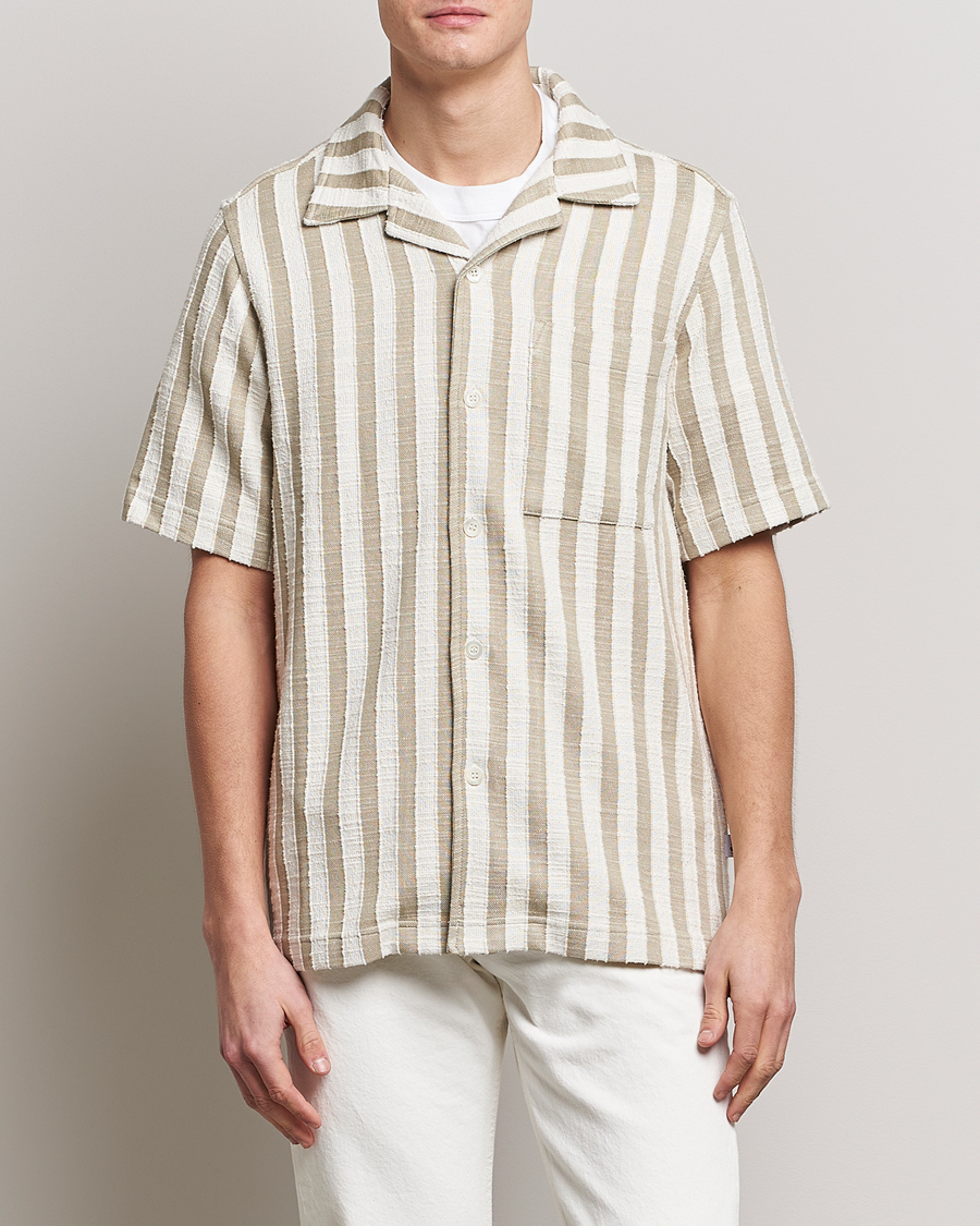 Herren | NN07 | NN07 | Julio Knitted Striped Resort Collar Shirt Green/White