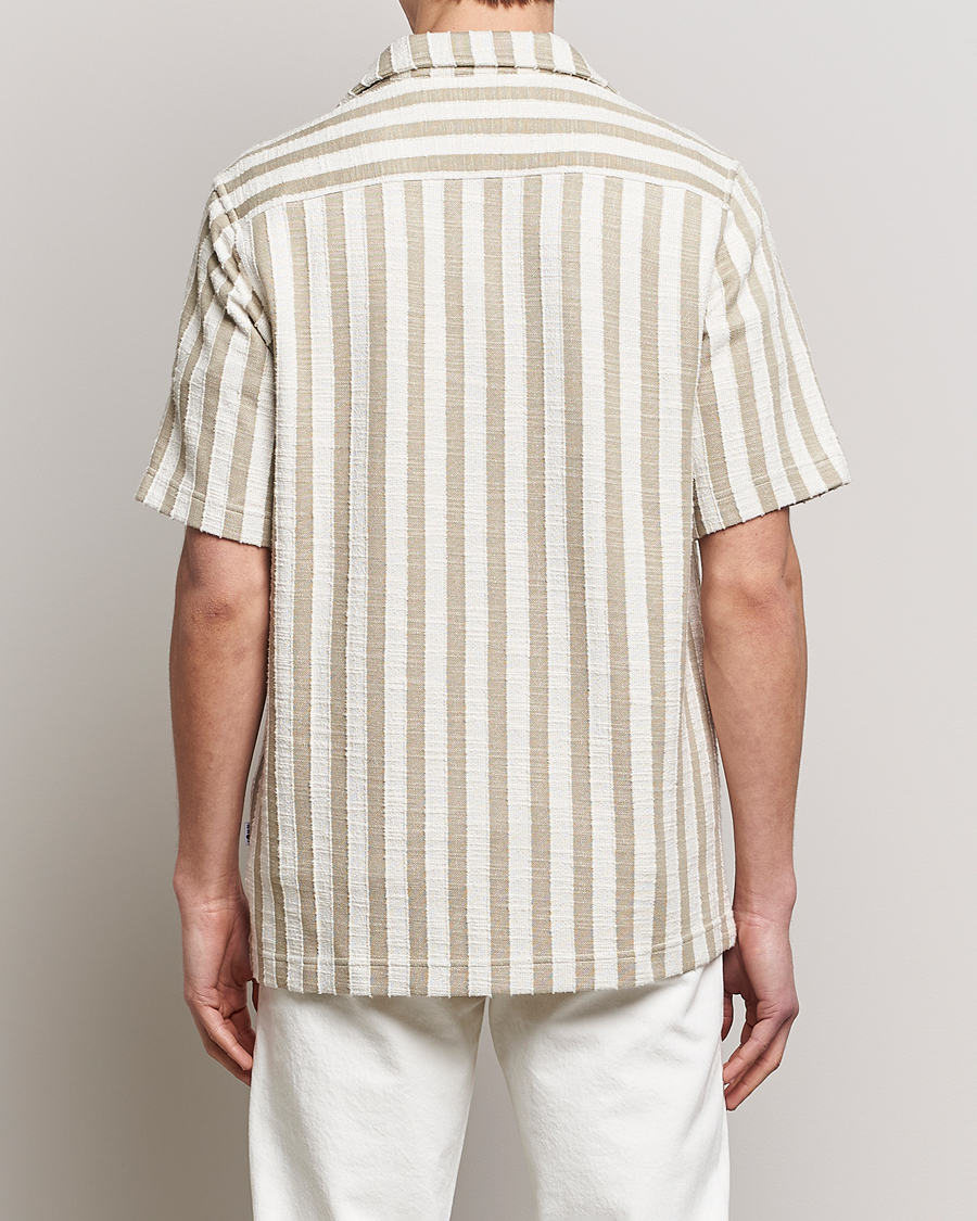 Herren | Hemden | NN07 | Julio Knitted Striped Resort Collar Shirt Green/White