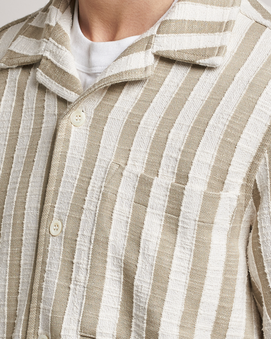 Herren | Hemden | NN07 | Julio Knitted Striped Resort Collar Shirt Green/White