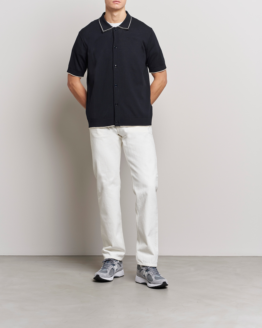 Herren | Hemden | NN07 | Nolan Knitted Short Sleeve Shirt Navy Blue