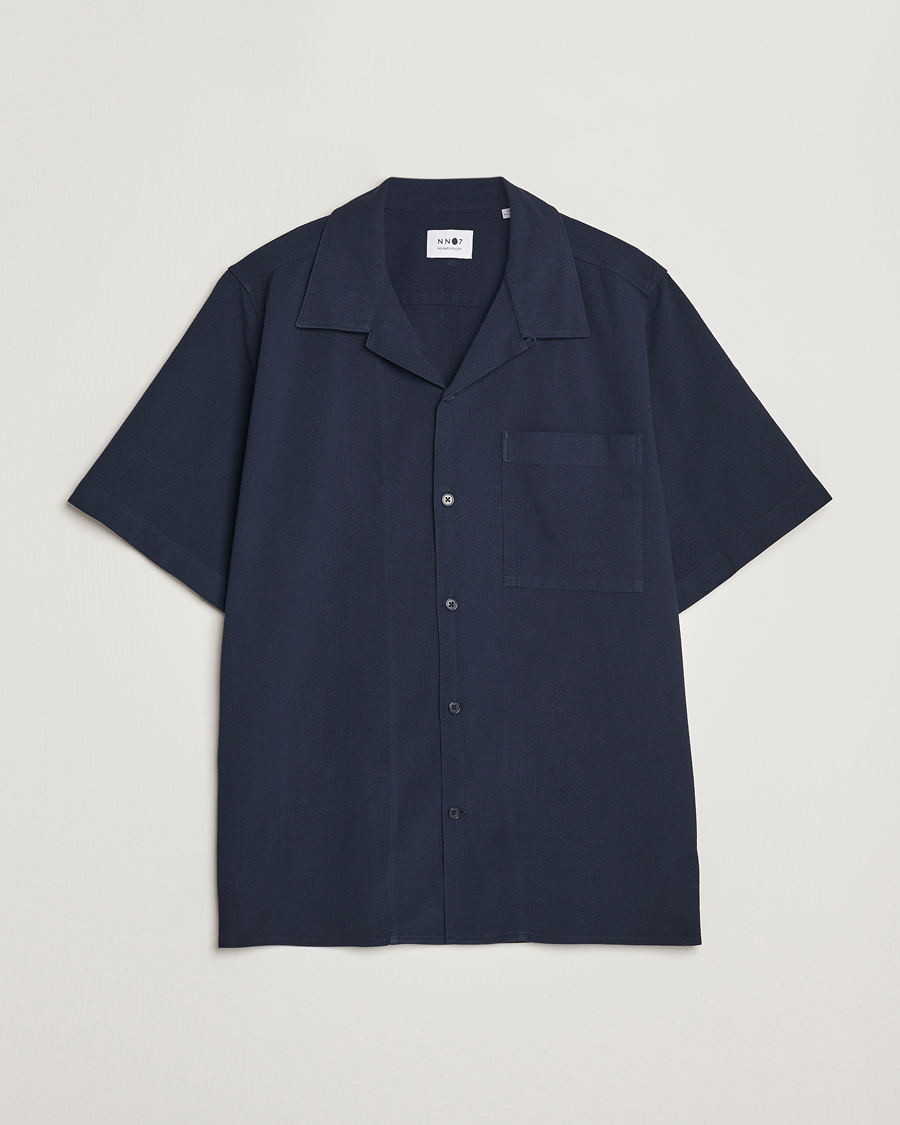 Herren | Hemden | NN07 | Julio Seersucker Short Sleeve Shirt Navy Blue