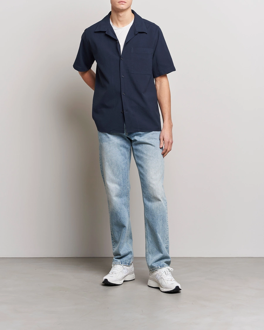 Herren | Hemden | NN07 | Julio Seersucker Short Sleeve Shirt Navy