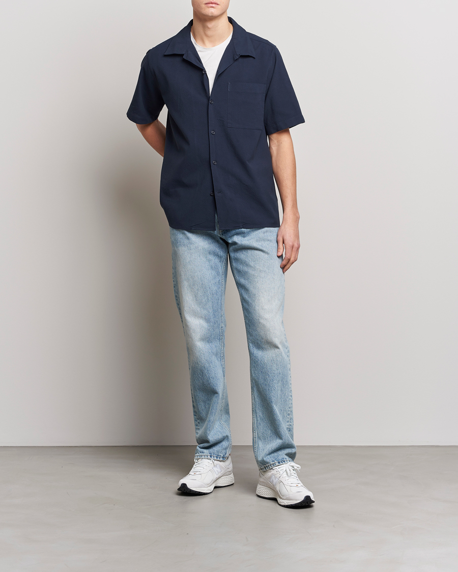 Herren | Hemden | NN07 | Julio Seersucker Short Sleeve Shirt Navy Blue