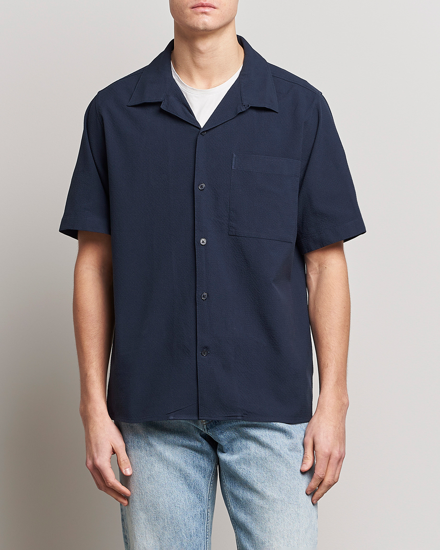 Herren |  | NN07 | Julio Seersucker Short Sleeve Shirt Navy