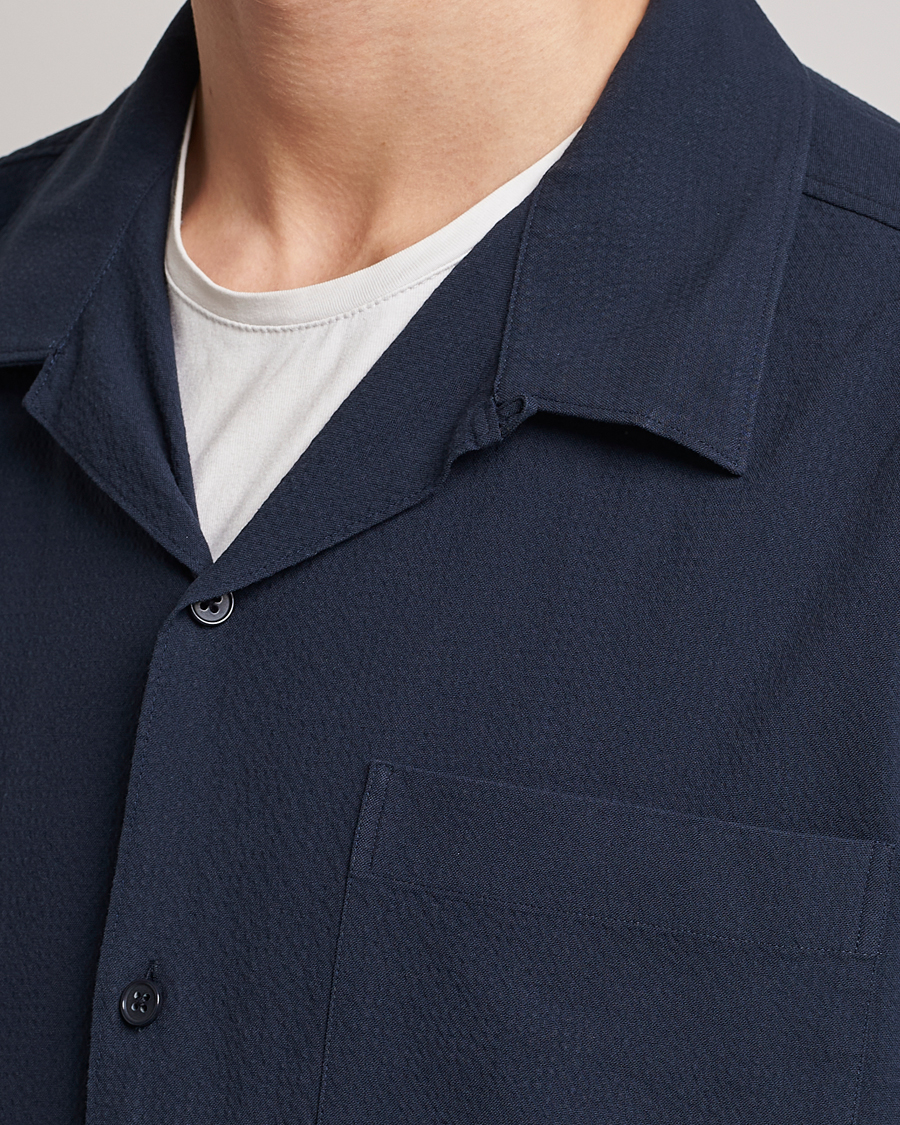 Herren | Hemden | NN07 | Julio Seersucker Short Sleeve Shirt Navy Blue