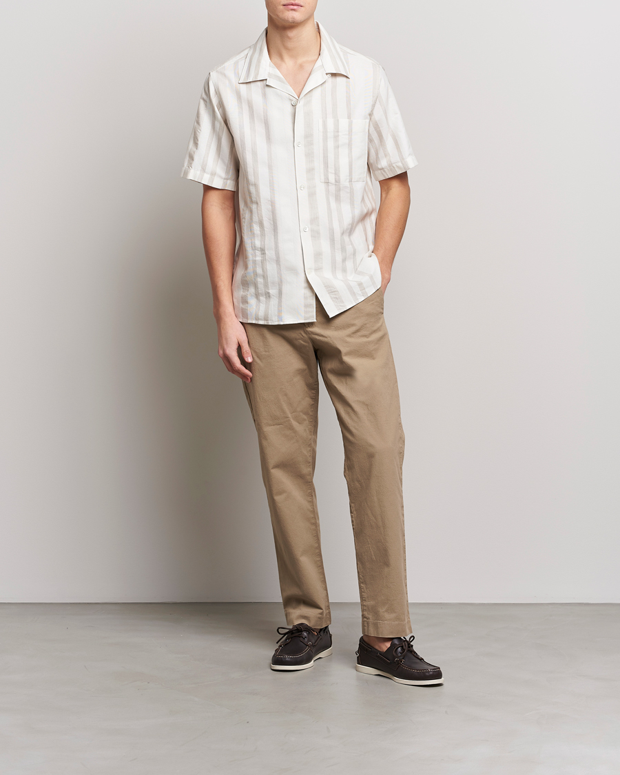 Herren | Hemden | NN07 | Julio Block Stripe Short Sleeve Shirt Khaki/White