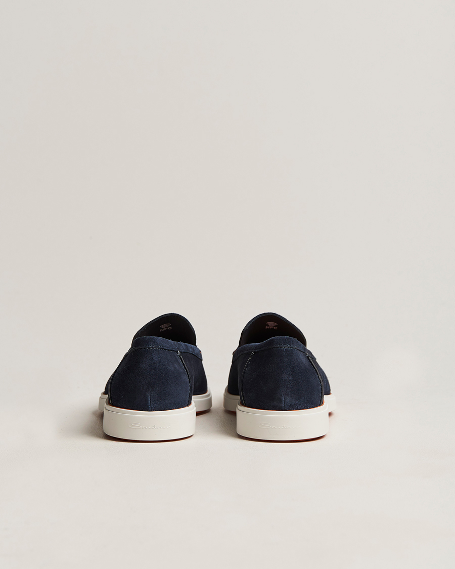 Herren | Santoni Summer Loafer Navy Suede | Santoni | Summer Loafer Navy Suede