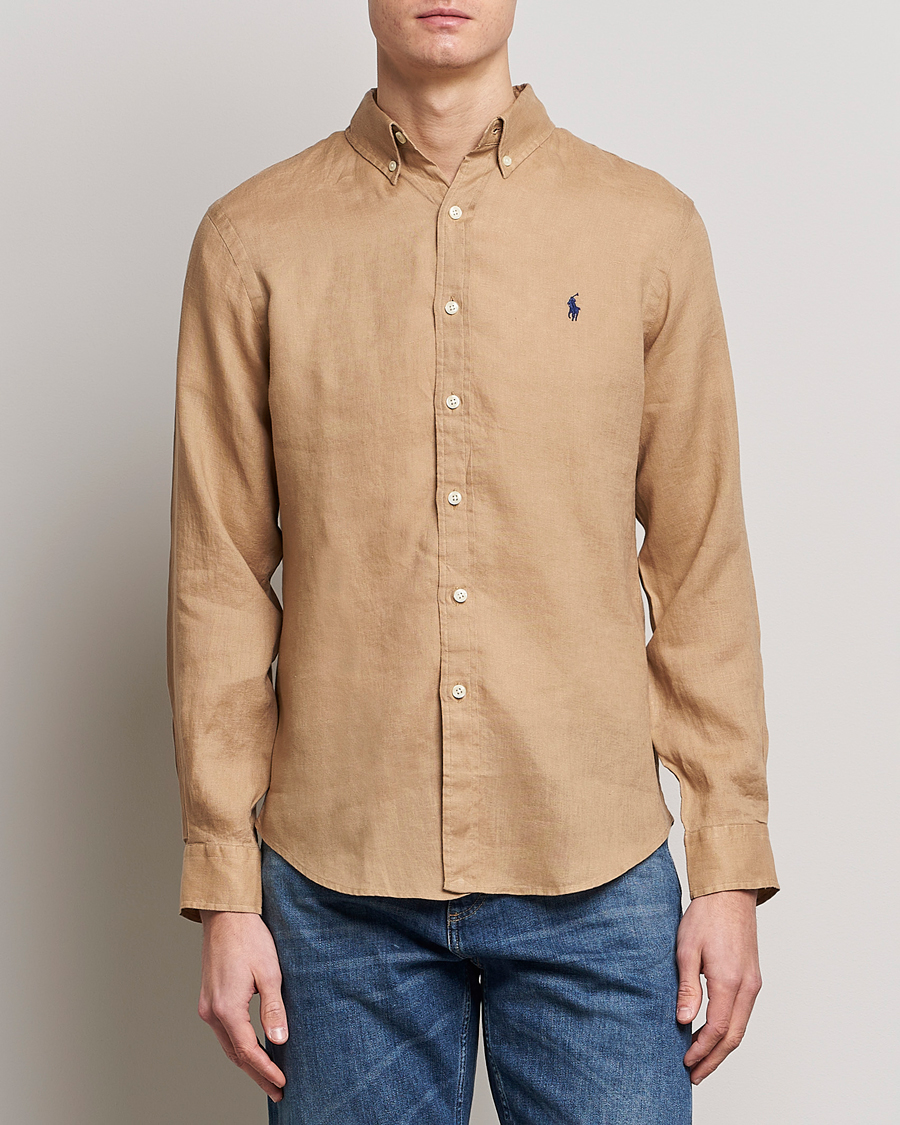 Men |  | Polo Ralph Lauren | Slim Fit Linen Button Down Shirt Vintage Khaki