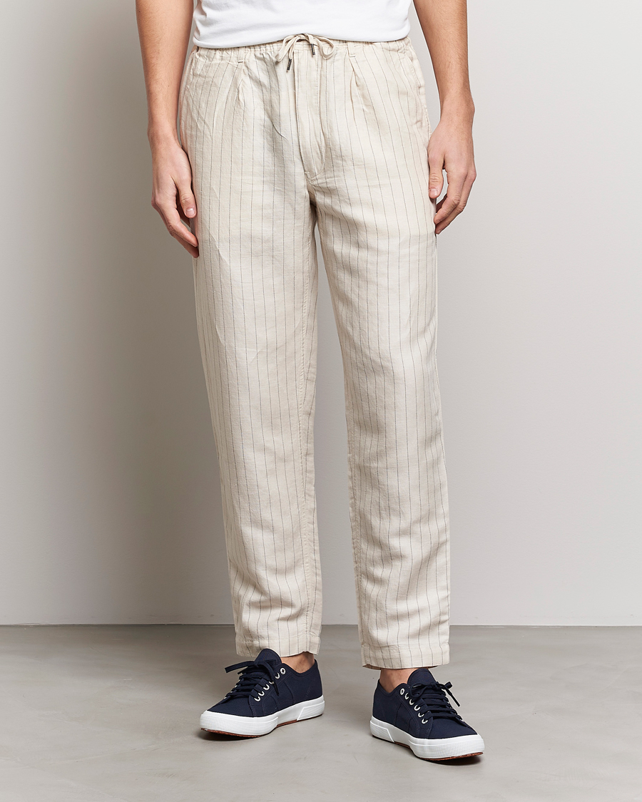 Herren | Drawstring-Hosen | Polo Ralph Lauren | Prepster Linen/Tencel Pinstripe Trousers Andover Cream