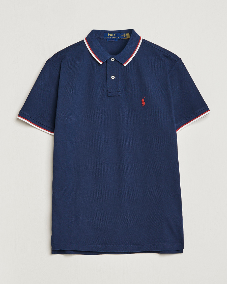 Herren | Poloshirt | Polo Ralph Lauren | Custom Slim Fit Piped Polo Newport Navy
