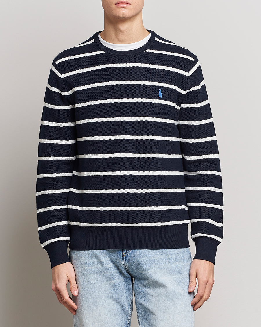 Herren | Strickpullover | Polo Ralph Lauren | Textured Striped Crew Neck Sweater Navy/White