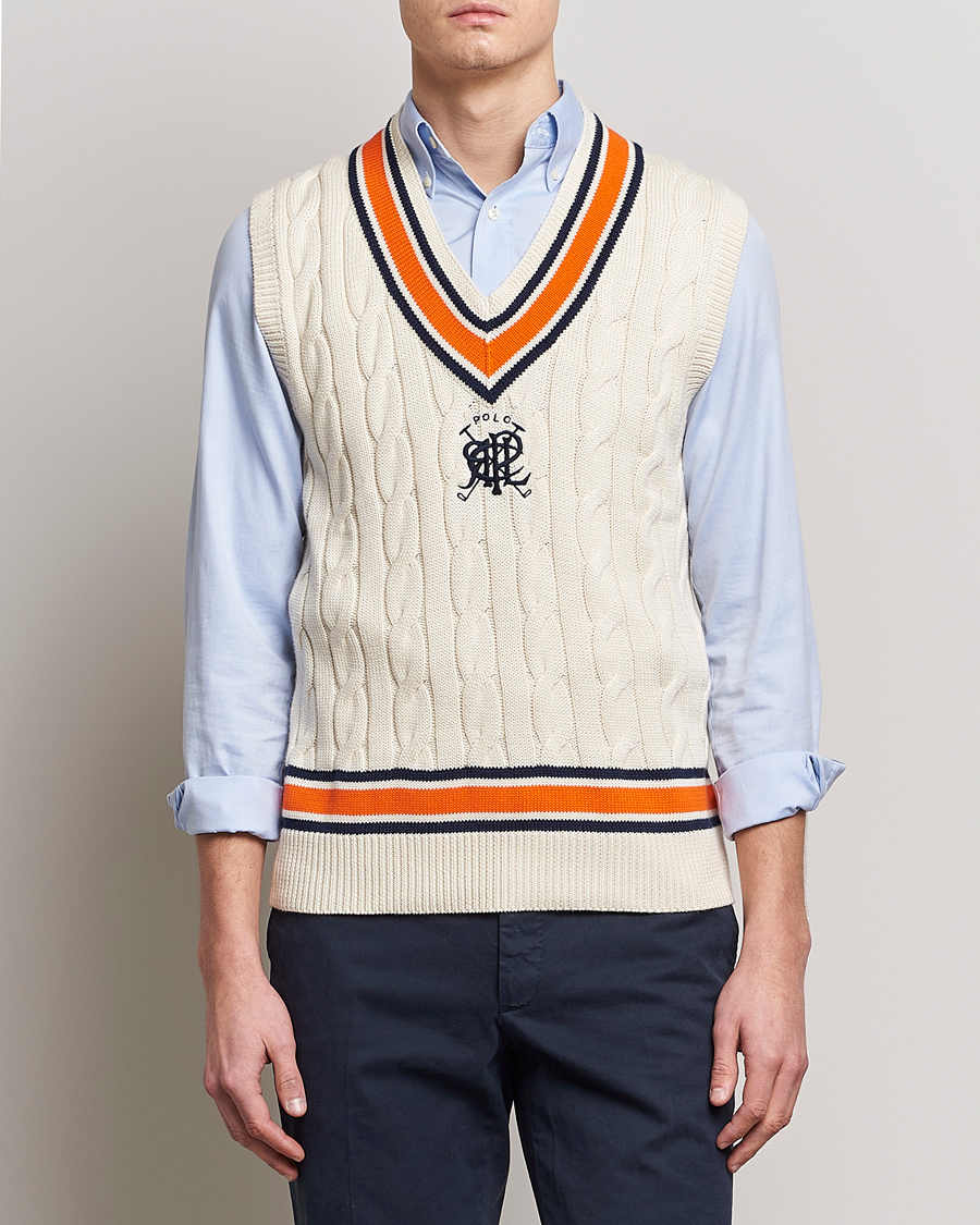 Polo Ralph Lauren Cricket V Neck Knitted Vest Cream Multi