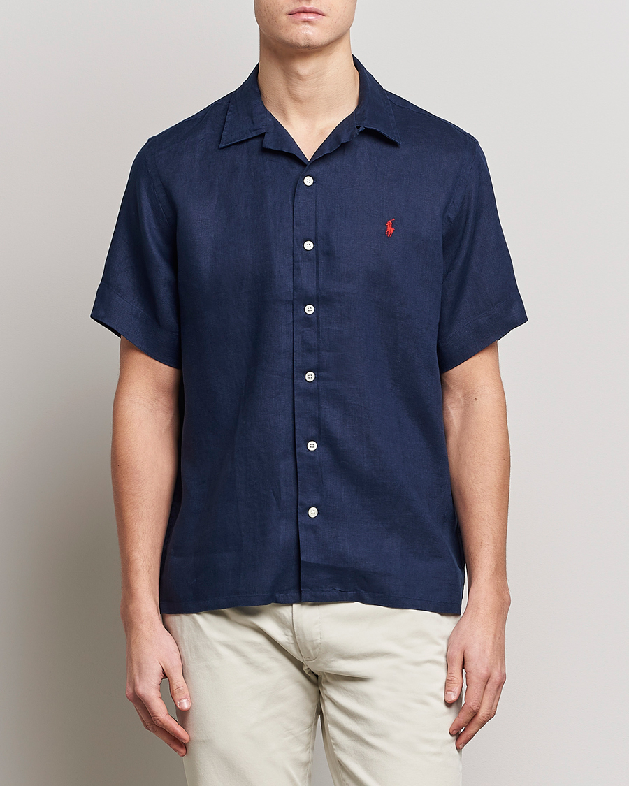 Herren | Kurzarmhemden | Polo Ralph Lauren | Linen Camp Collar Short Sleeve Shirt Newport Navy