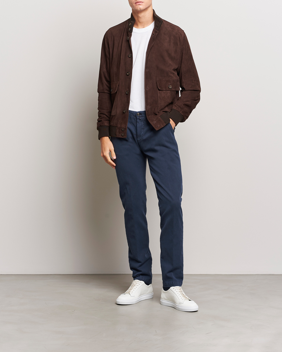 Herren | Hosen | Briglia 1949 | Slim Fit Diagonal Cotton Stretch Trousers Navy
