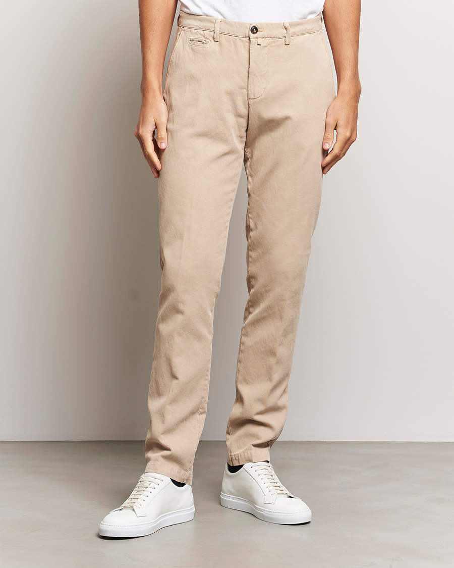 Herren | Italian Department | Briglia 1949 | Slim Fit Diagonal Cotton Stretch Trousers Beige