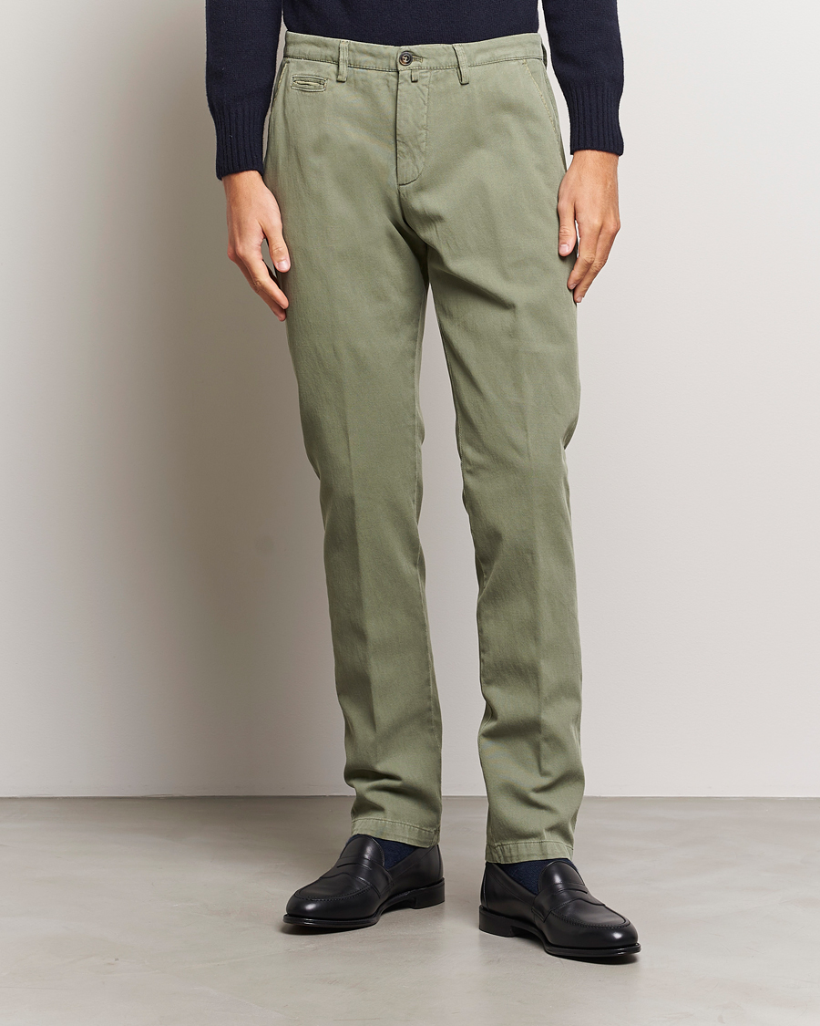 Herren | The Linen Lifestyle | Briglia 1949 | Slim Fit Diagonal Cotton Stretch Trousers Olive