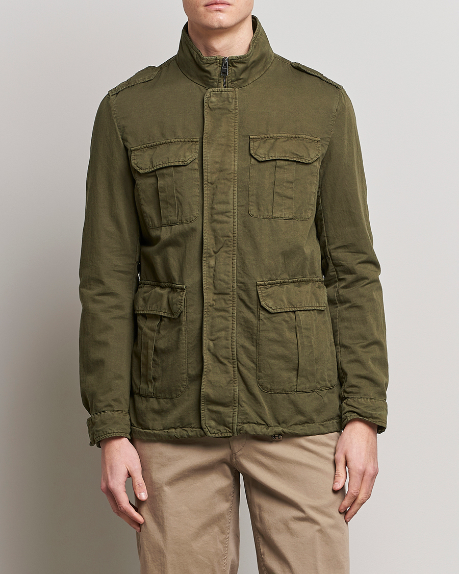 Herren | Stilvolle Jacken | Herno | Washed Cotton/Linen Field Jacket Army Green