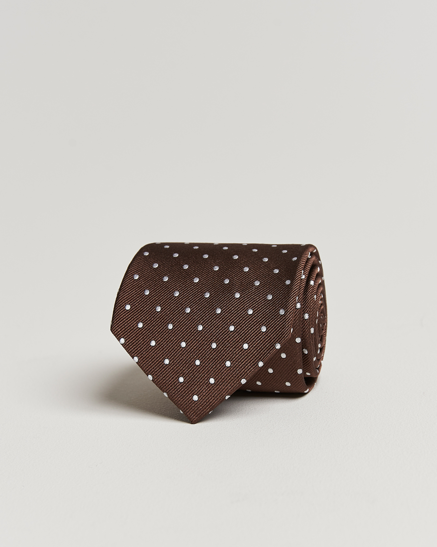 Herren | Krawatten | Amanda Christensen | Dot Classic Tie 8 cm Brown/White