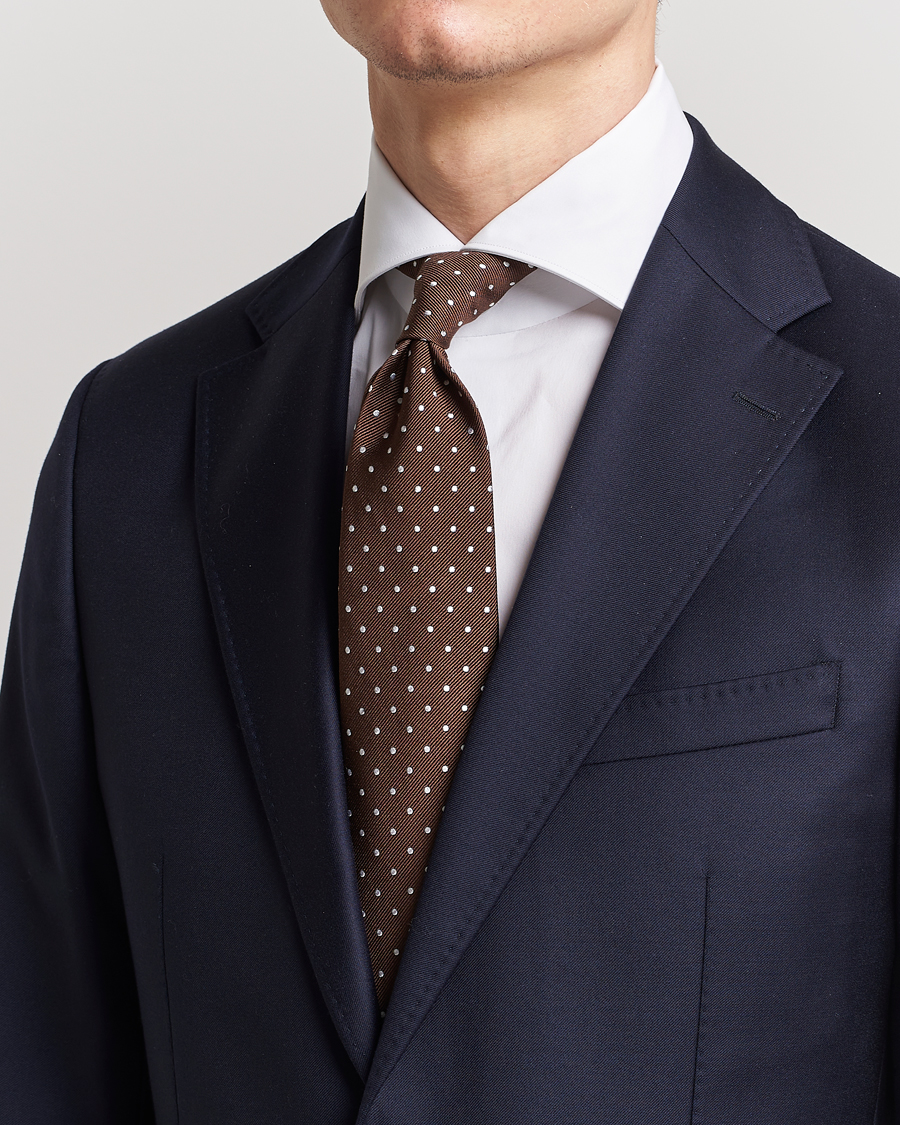 Herren | Business Casual | Amanda Christensen | Dot Classic Tie 8 cm Brown/White