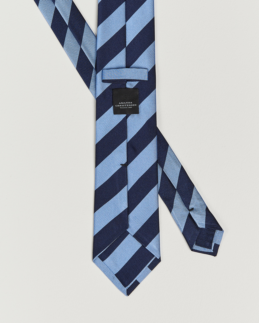 Herren | Krawatten | Amanda Christensen | Regemental Stripe Classic Tie 8 cm Sky Blue/Navy