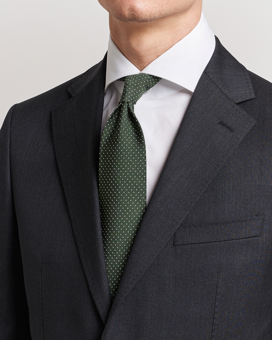 Men | Ties | Amanda Christensen | Micro Dot Classic Tie 8 cm Olive/White