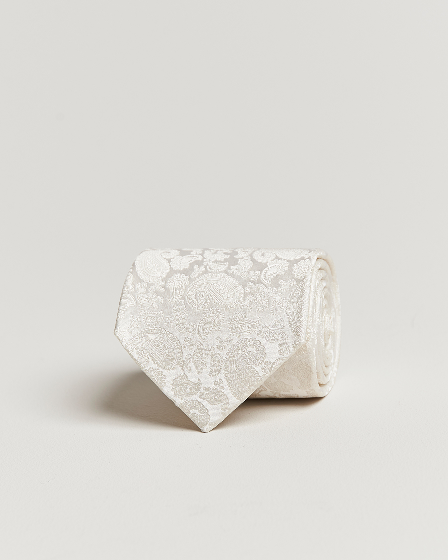 Herren | Amanda Christensen Silk Tonal Paisley Tie 8 cm Cream | Amanda Christensen | Silk Tonal Paisley Tie 8 cm Cream
