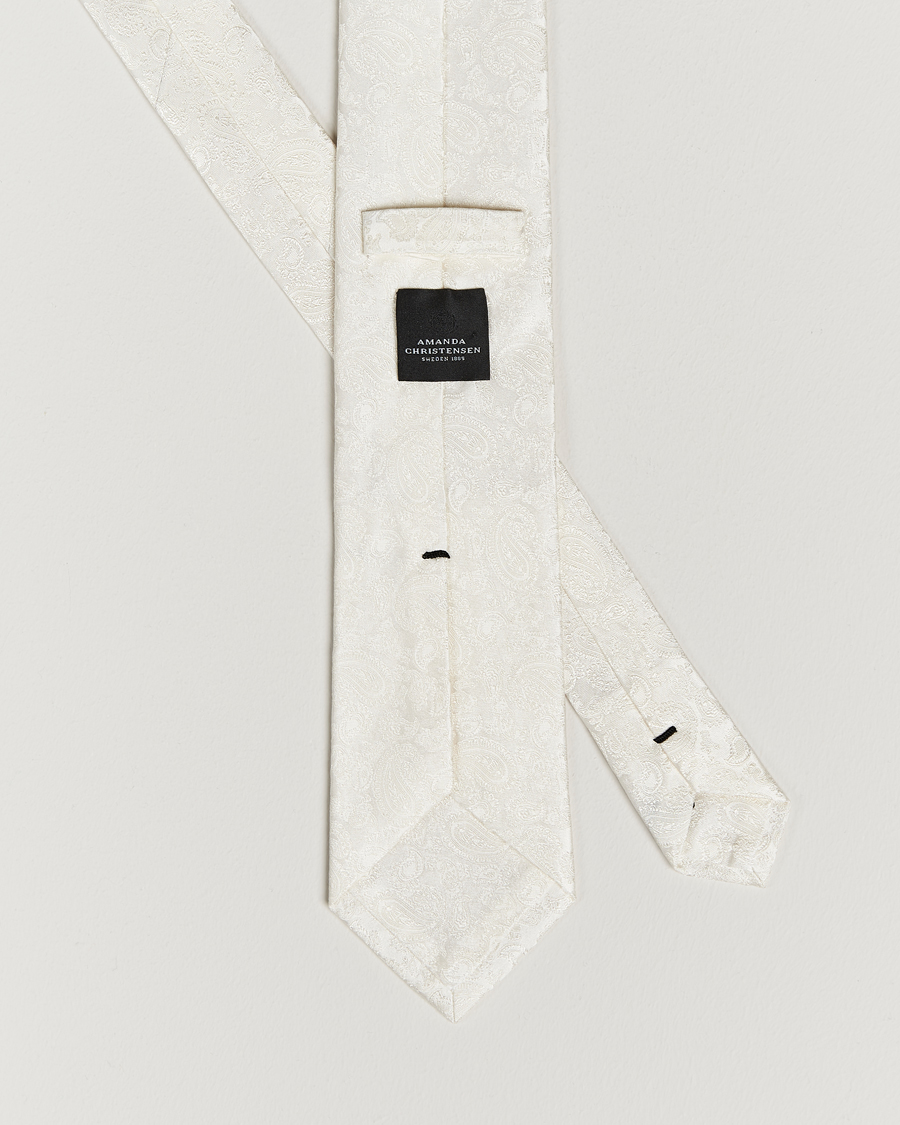 Herren | Amanda Christensen Silk Tonal Paisley Tie 8 cm Cream | Amanda Christensen | Silk Tonal Paisley Tie 8 cm Cream