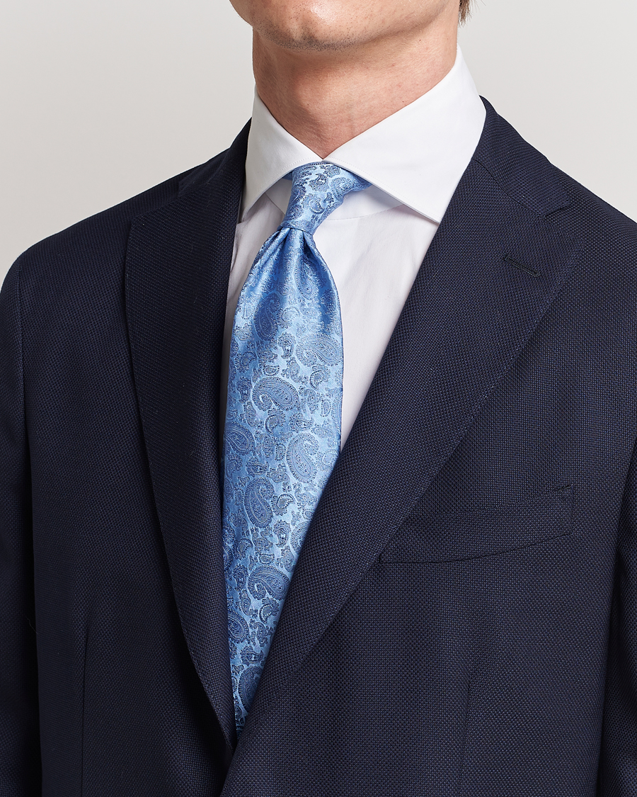 Men | Ties | Amanda Christensen | Silk Tonal Paisley Tie 8 cm Sky Blue