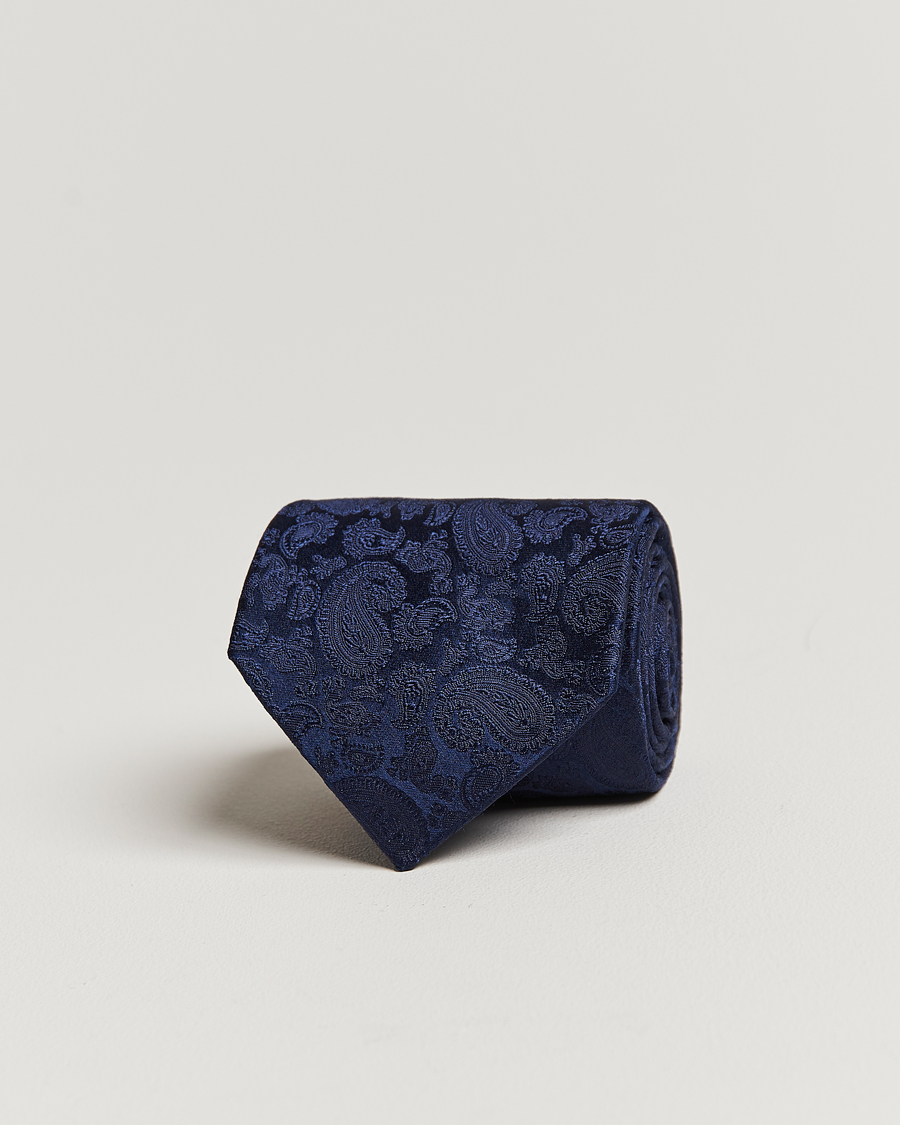 Herren | Amanda Christensen Silk Tonal Paisley Tie 8 cm Navy | Amanda Christensen | Silk Tonal Paisley Tie 8 cm Navy