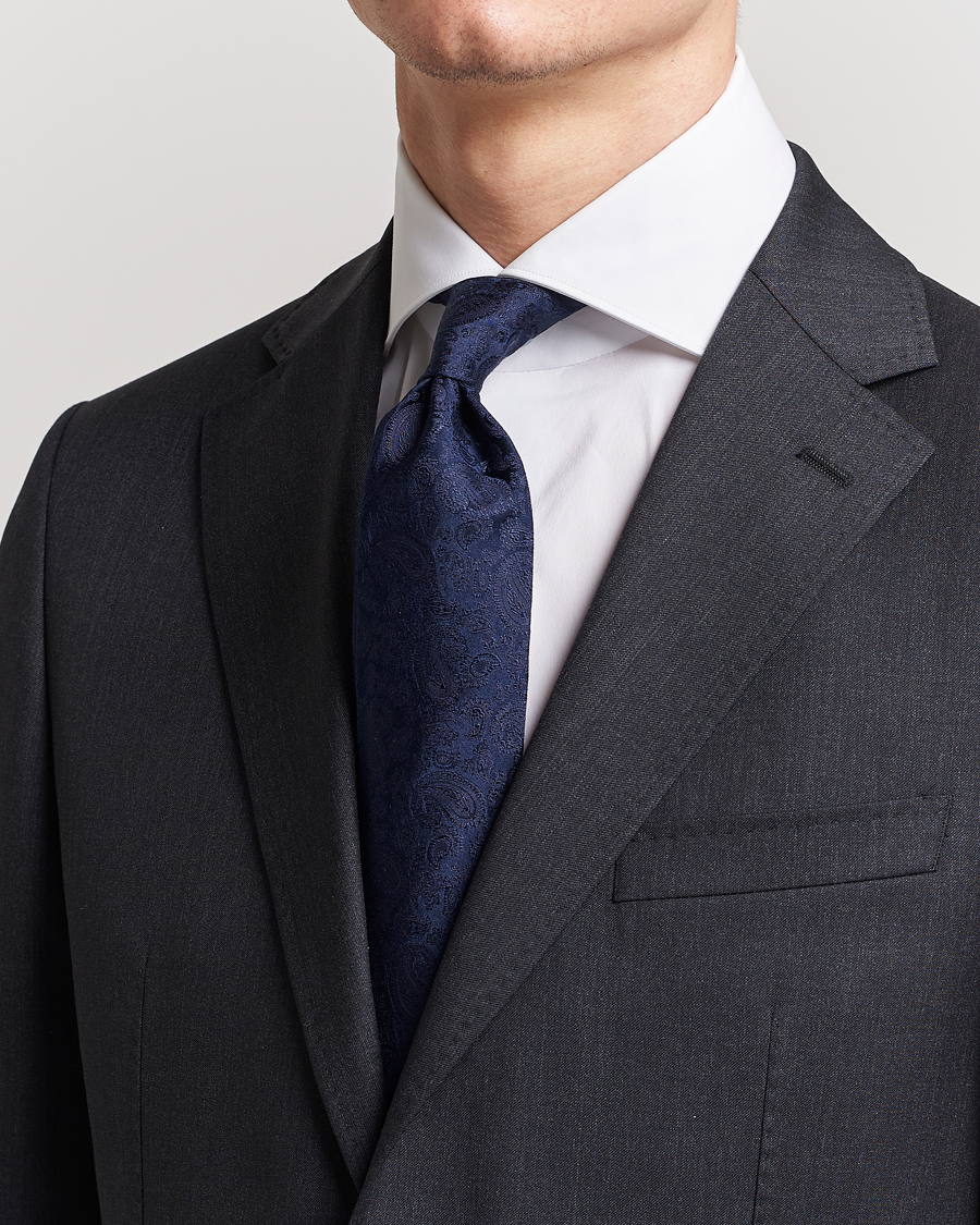 Herren | Amanda Christensen Silk Tonal Paisley Tie 8 cm Navy | Amanda Christensen | Silk Tonal Paisley Tie 8 cm Navy