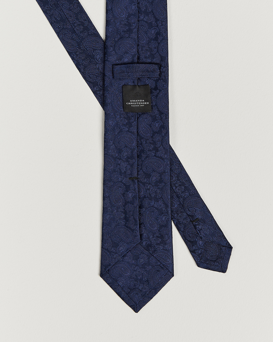 Herren | Amanda Christensen Silk Tonal Paisley Tie 8 cm Navy | Amanda Christensen | Silk Tonal Paisley Tie 8 cm Navy