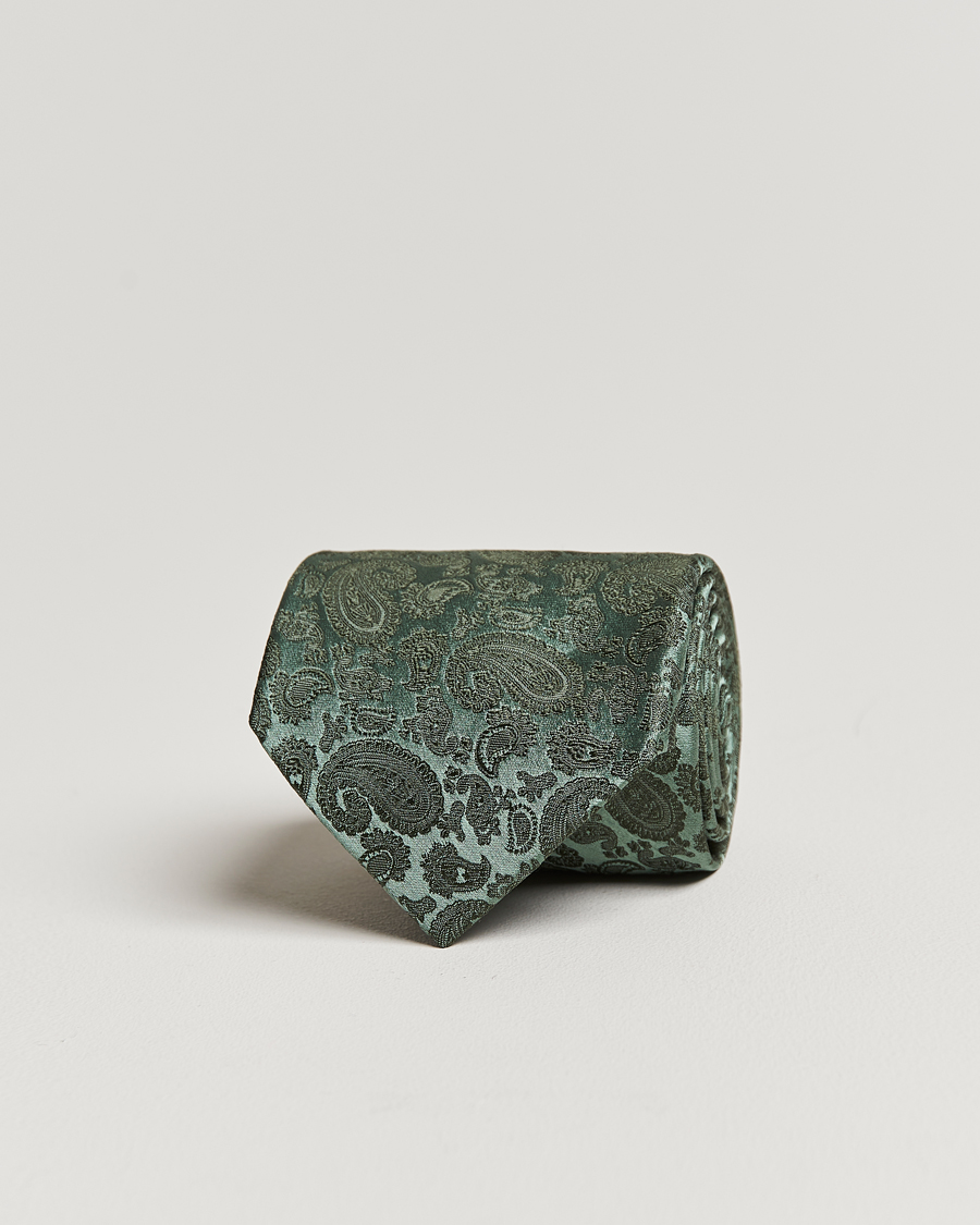 Herren | Amanda Christensen Silk Tonal Paisley Tie 8 cm Olive | Amanda Christensen | Silk Tonal Paisley Tie 8 cm Olive