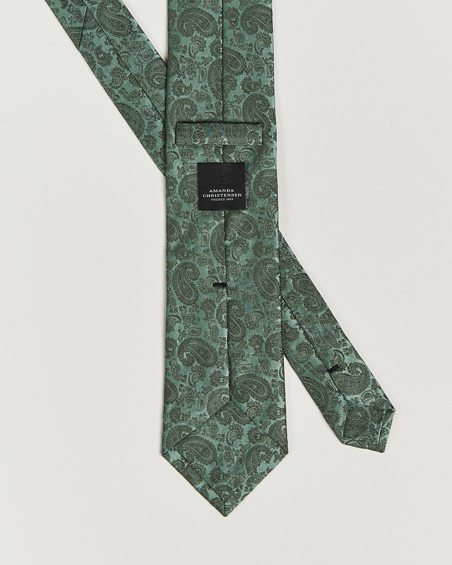 Herren | Amanda Christensen Silk Tonal Paisley Tie 8 cm Olive | Amanda Christensen | Silk Tonal Paisley Tie 8 cm Olive