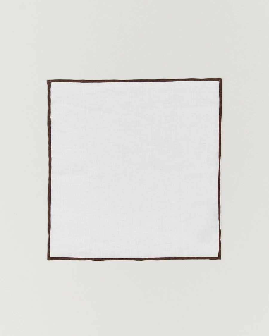 Herren | Einstecktücher | Amanda Christensen | Linen Paspoal Pocket Square White/Brown