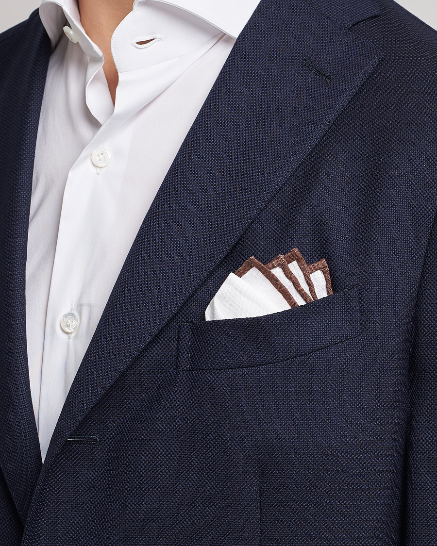 Herren |  | Amanda Christensen | Linen Paspoal Pocket Square White/Brown