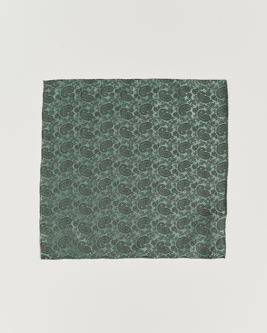 Herren | Amanda Christensen Tonal Paisley Silk Pocket Square Olive | Amanda Christensen | Tonal Paisley Silk Pocket Square Olive