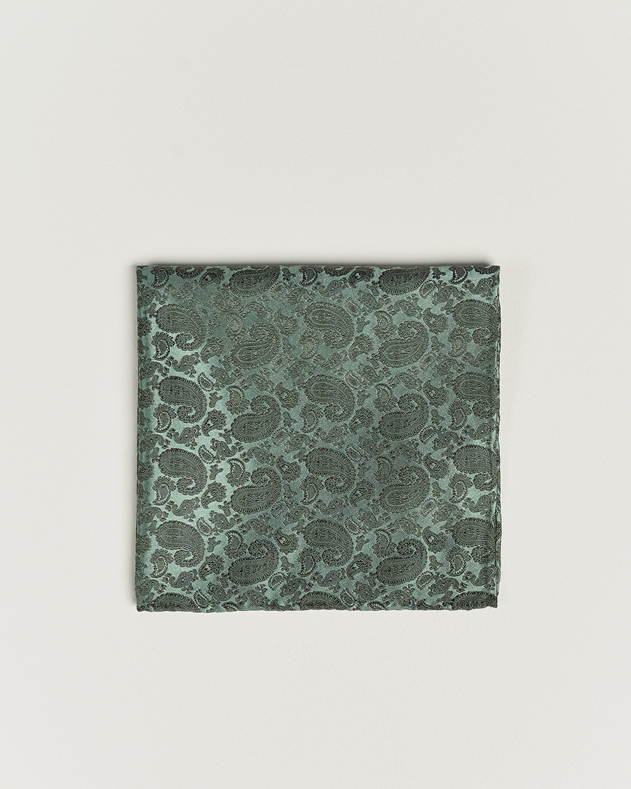 Herren | Amanda Christensen Tonal Paisley Silk Pocket Square Olive | Amanda Christensen | Tonal Paisley Silk Pocket Square Olive