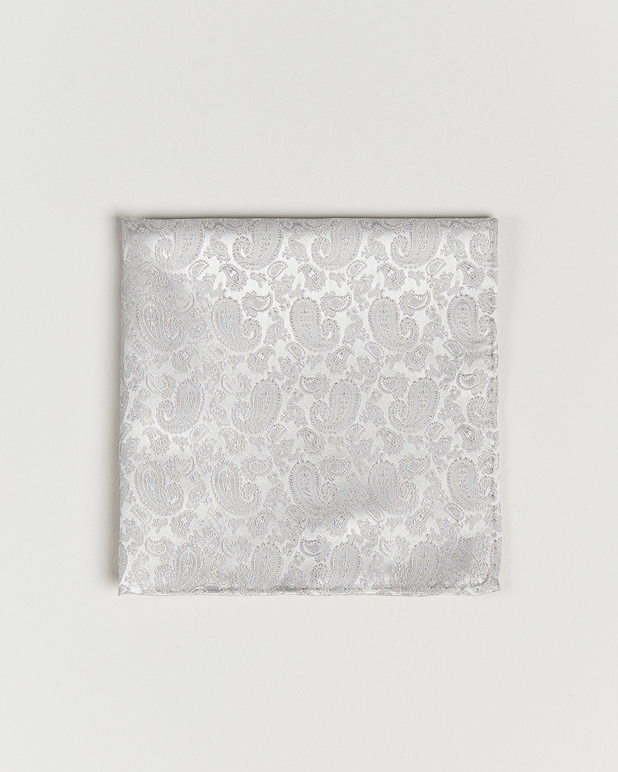 Herren | Einstecktücher | Amanda Christensen | Tonal Paisley Silk Pocket Square Silver