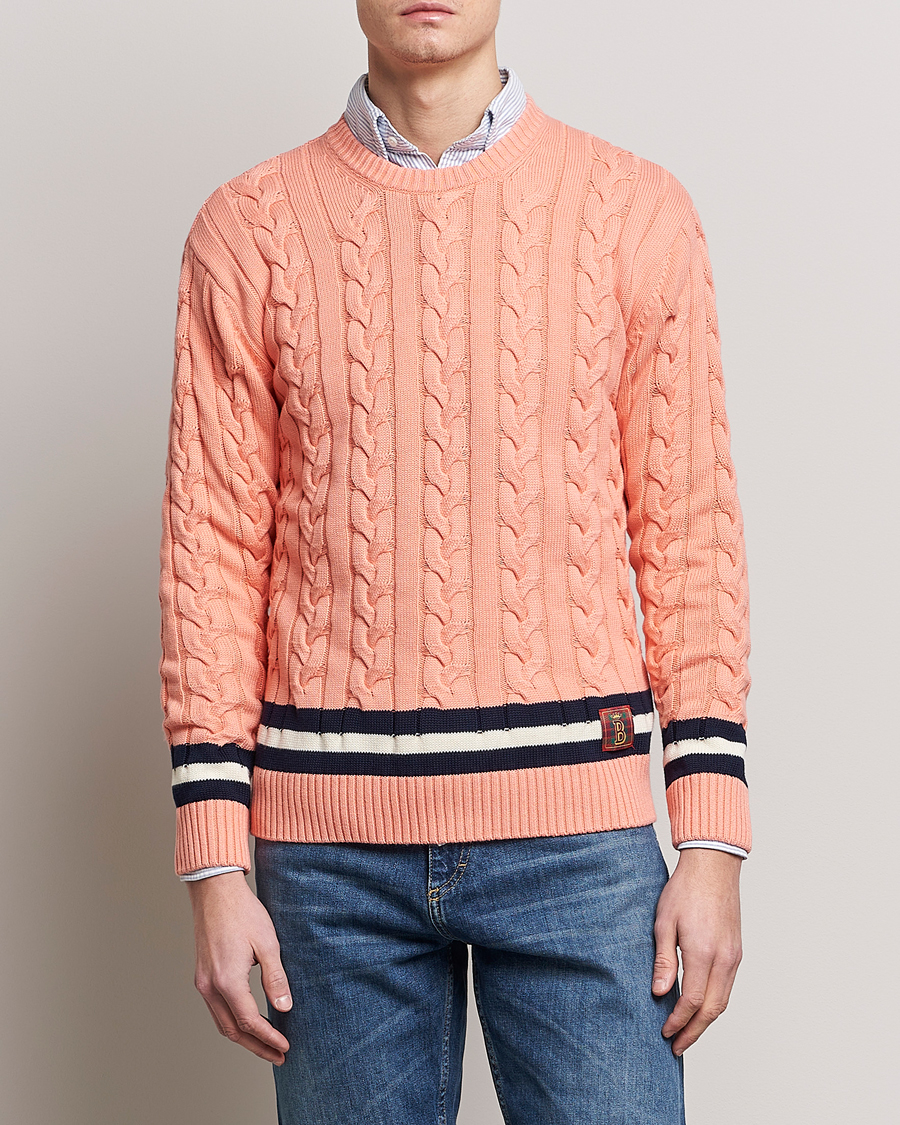 Herren | Pullover | Baracuta | Cotton Cable Crew Neck Flamingo