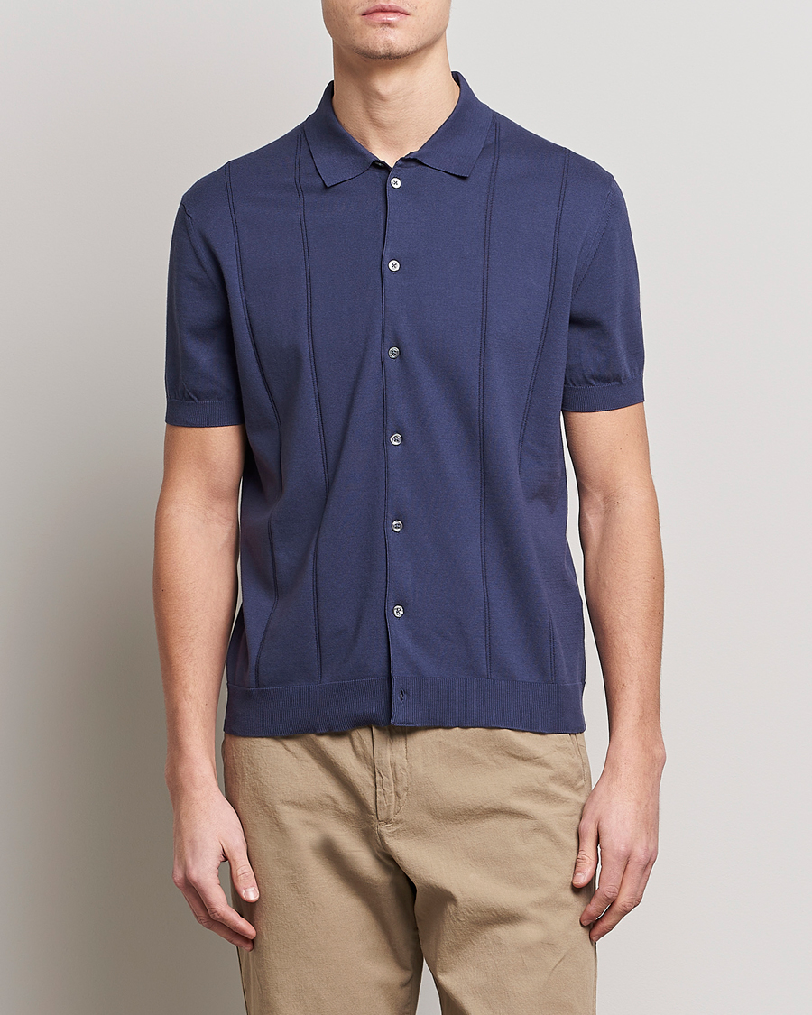 Herren | Poloshirt | Baracuta | Horatio Cotton Garment Dyed Knitted Polo Shirt Navy