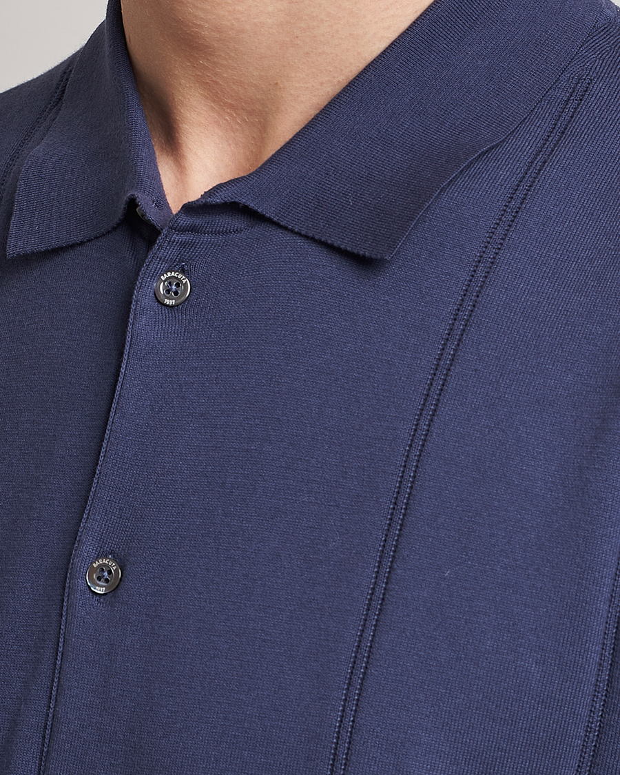 Herren | Poloshirt | Baracuta | Horatio Cotton Garment Dyed Knitted Polo Shirt Navy
