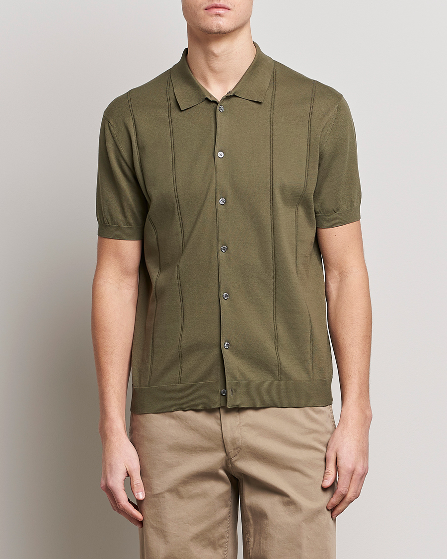 Herren | Poloshirt | Baracuta | Horatio Cotton Garment Dyed Knitted Polo Shirt Olive