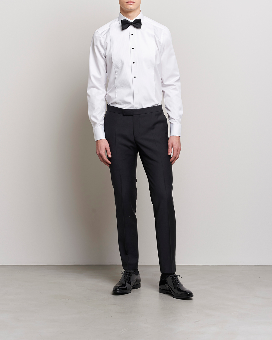 Men | Dress Shirts | Stenströms | Slimline Open Smoking Shirt White