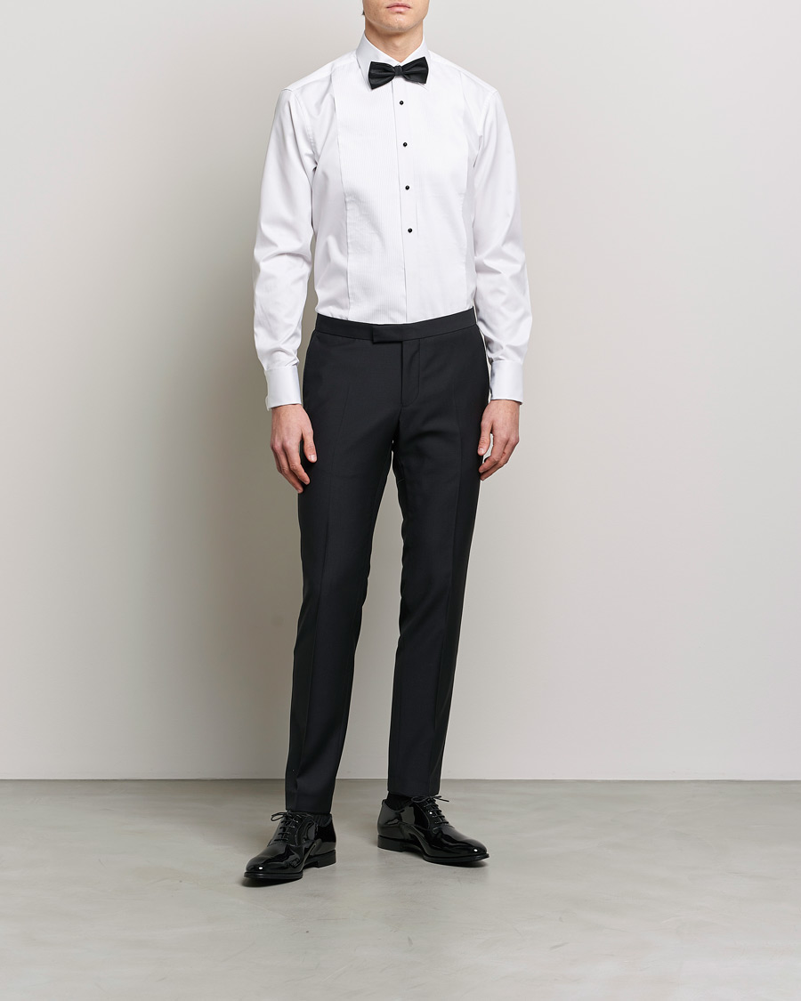 Men | Dress Shirts | Stenströms | Fitted Body Open Smoking Shirt White