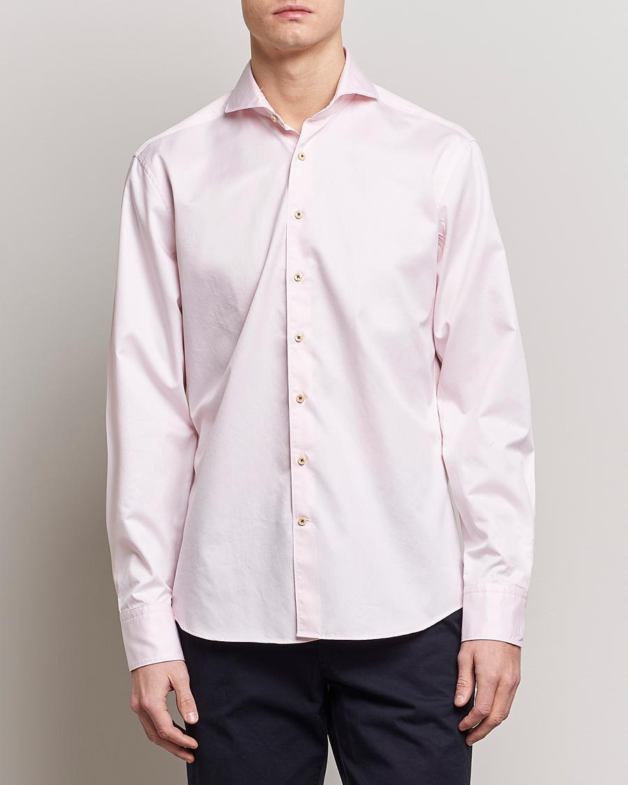 Herren | Hemden | Stenströms | Fitted Body Washed Cotton Plain Shirt Pink