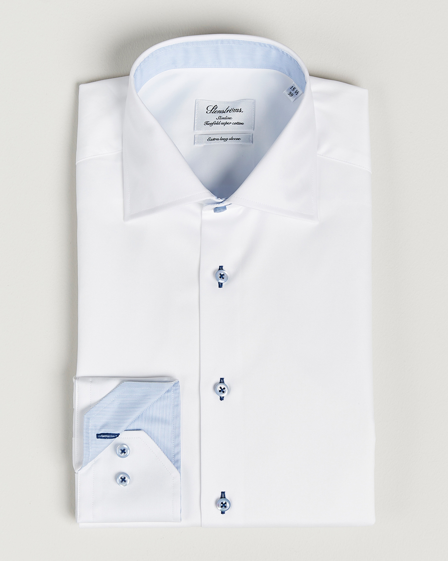 Herren |  | Stenströms | Slimline X-Long Sleeve Contrast Shirt White