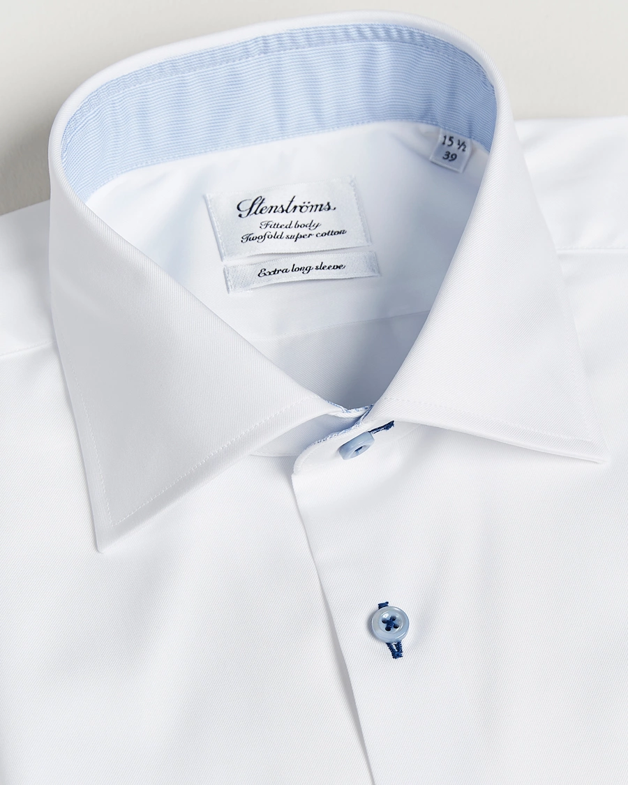 Men | Business Shirts | Stenströms | Fitted Body X-Long Sleeve Contrast Shirt White