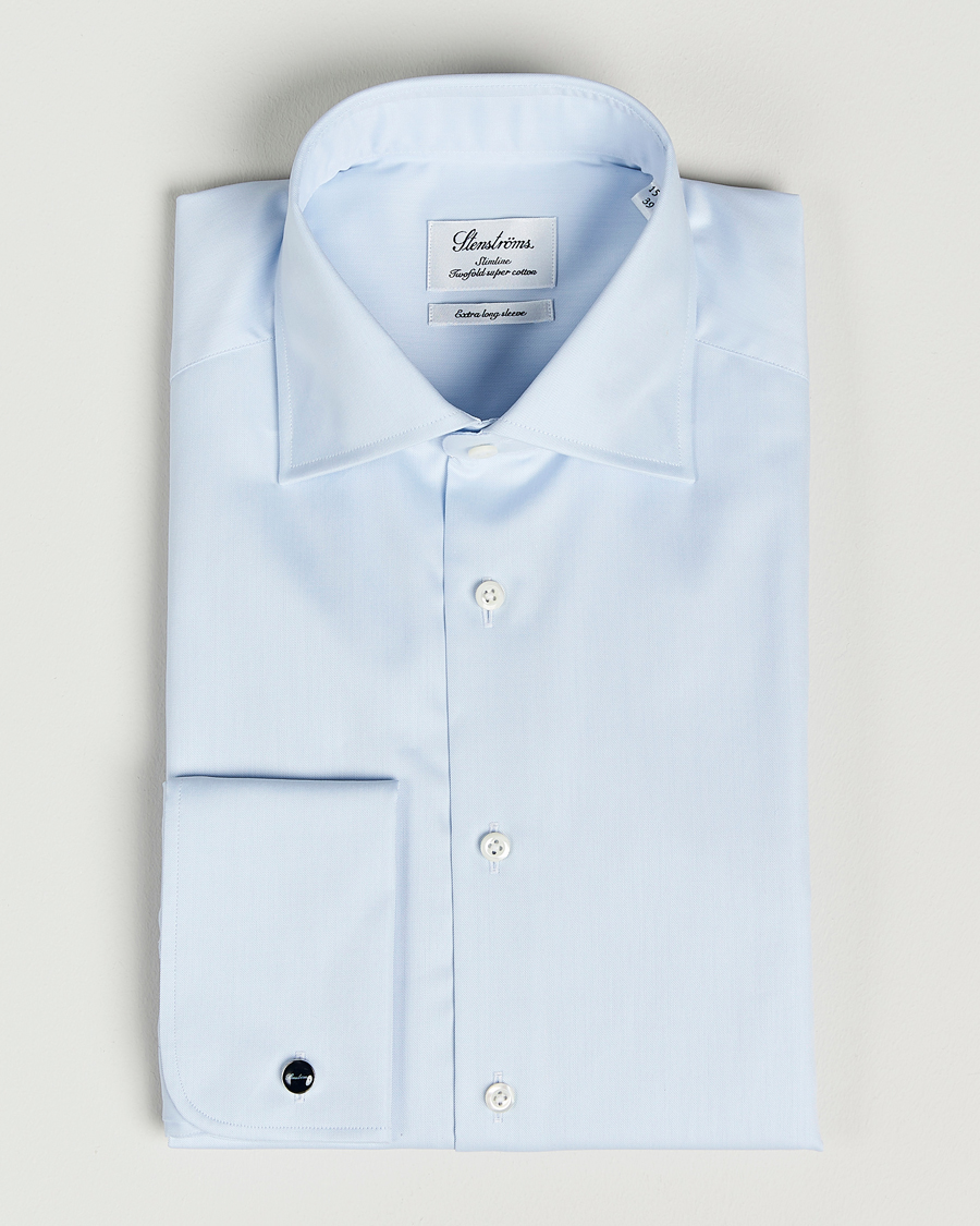 Herren |  | Stenströms | Slimline X-Long Sleeve Double Cuff Shirt Light Blue