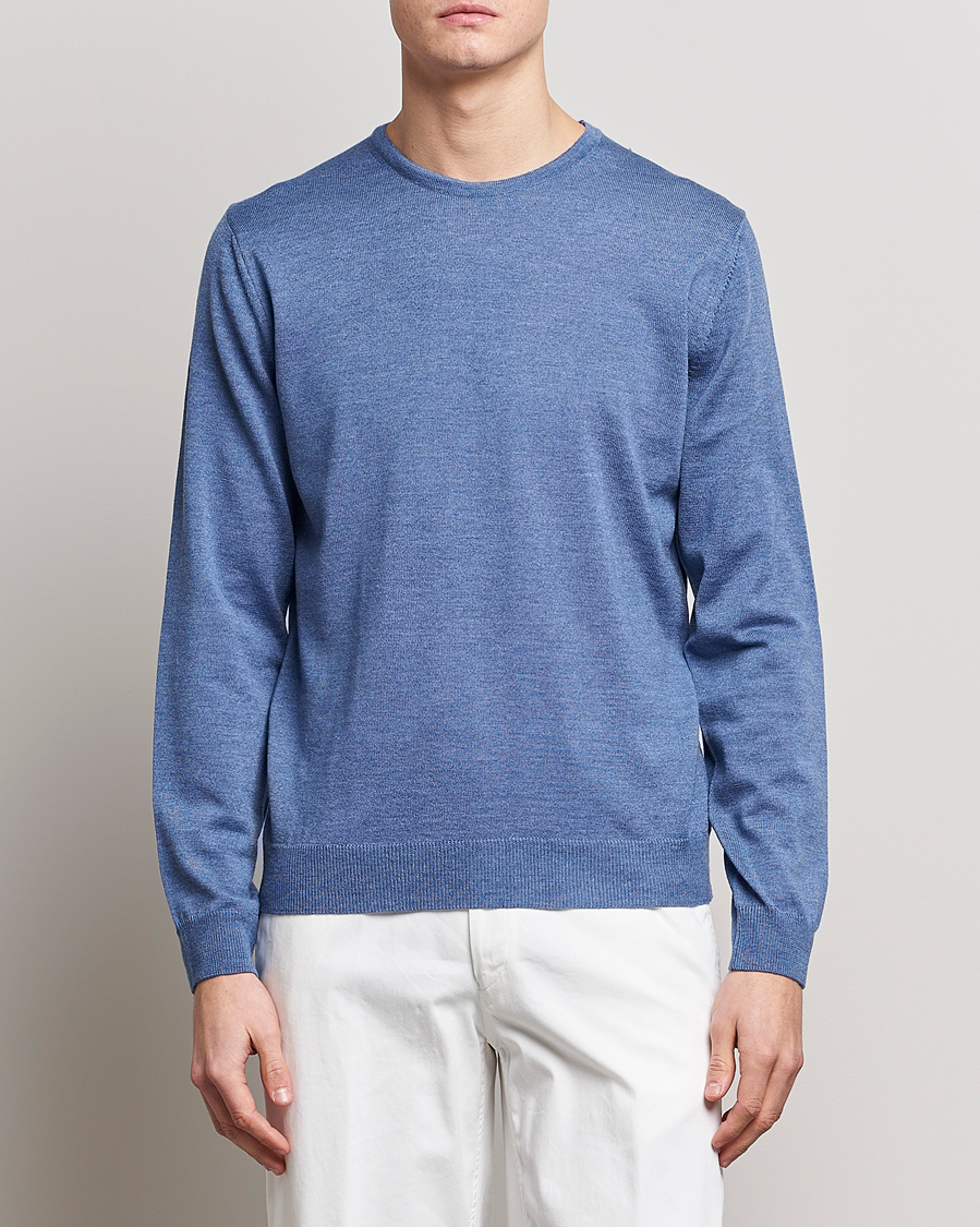 Herr |  | Stenströms | Merino Patch Crew Neck Light Blue/Blue